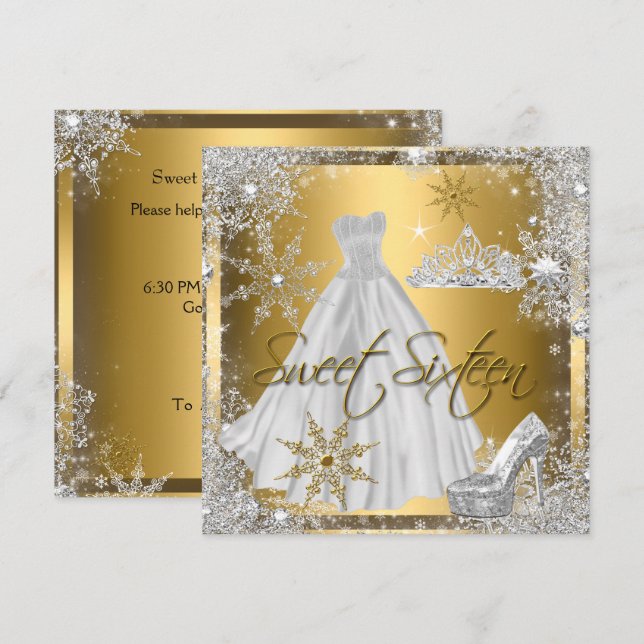 Invitation Sweet 16 Sweets sixteens Silver White Gold Elite (Devant / Derrière)