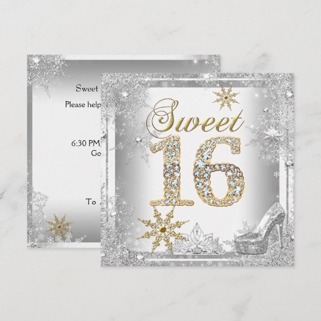 Invitation Sweet 16 Sweets sixteens Silver White Gold Elite (Devant / Derrière)