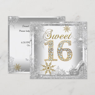 Invitation Sweet 16 Sweets sixteens Silver White Gold Elite