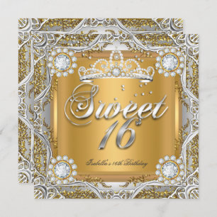 Invitation Sweet 16 Tiara Gold Silver Diamond fête d'annivers
