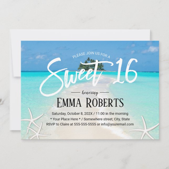 Invitation Sweet 16 Tropical Island Summer Starfish Beach (Devant)