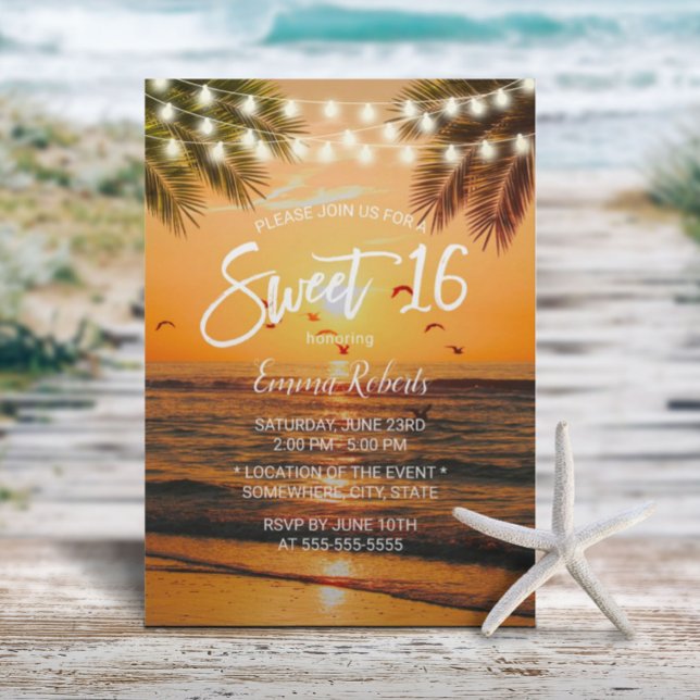 Invitation Sweet 16 Tropical Sunset Palm Beach (Créateur téléchargé)