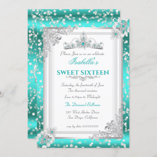 Invitation Sweet 16 Turquoise Blue Silver Snowflake Tiara