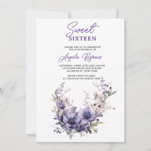 Invitation Sweet 16 Vintage Purple Floral Wreath Anniversaire