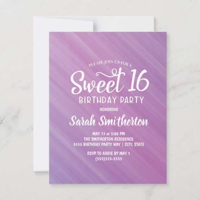 Invitation Sweet 16 violette (Devant)