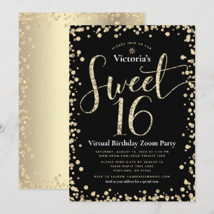 Invitation Sweet 16 Virtual Girly Gold Parties scintillant no