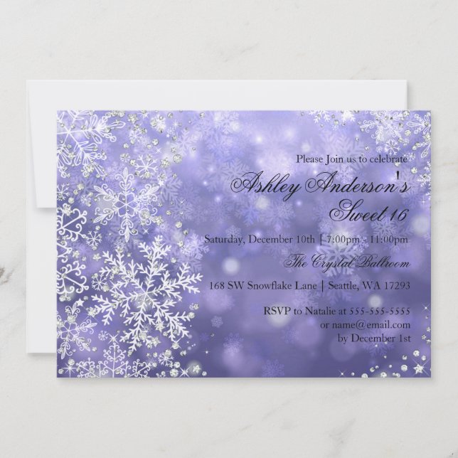 Invitation Sweet 16 Winter Wonderland Sparkle Snowflakes (Devant)