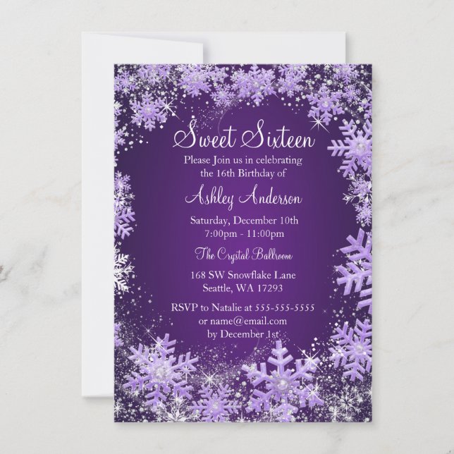 Invitation Sweet 16 Winter Wonderland Sparkle Snowflakes (Devant)