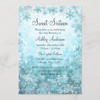 Invitation Sweet 16 Winter Wonderland Sparkle Snowflakes