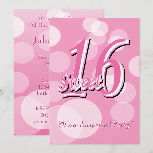 Invitation Sweet 16 Word Art | 16e anniversaire (Devant / Derrière)