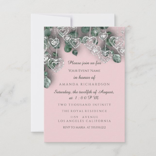Invitation Sweet 16e anniversaire Coeurs de Fête des mariées  (Devant)