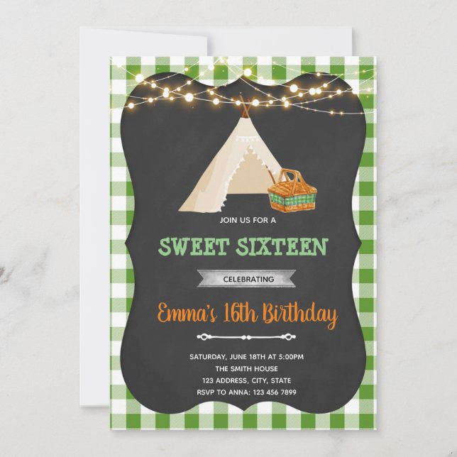 Invitation Sweet 16e fête de pique-nique (Devant)