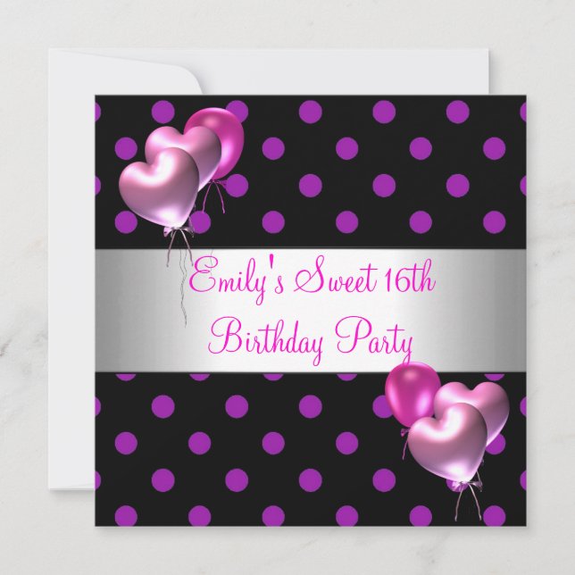 Invitation Sweet 16e Pink Purple Balloon d'argent Anniversair (Devant)