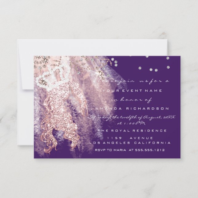 Invitation Sweet 16e robe de la Couronne Miss Rose Gold Purpl (Devant)