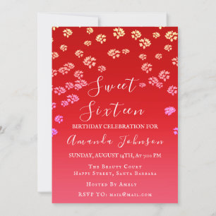Invitation Sweet 16th Flower Royal Ombre Red Photo