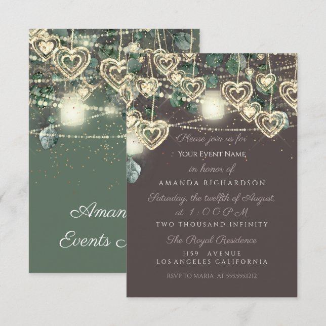 Invitation Sweet 16th Green BRIDAL Rustic Woodland Mint Brown (Devant / Derrière)
