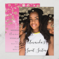 Sweet 16th Pink Flowers Gold Ombre Photo Grey