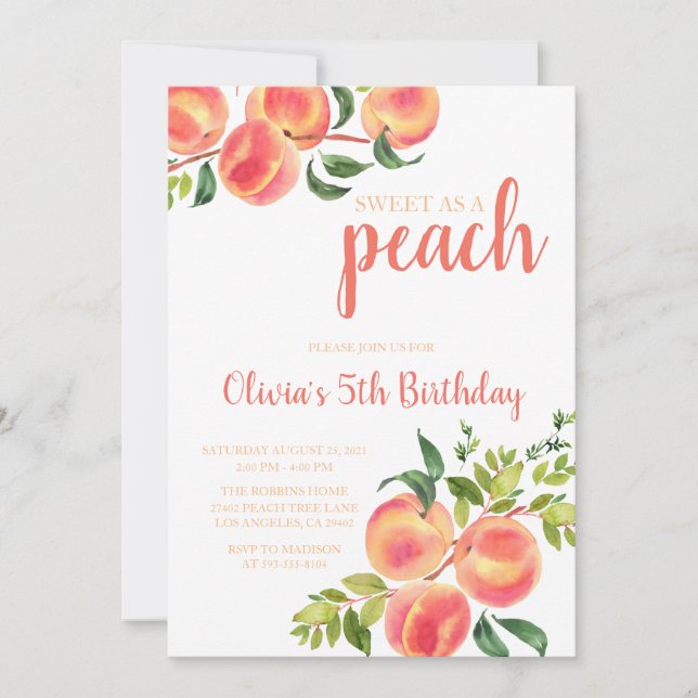 Invitation Sweet as a Peach Birthday (Devant)