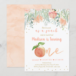 Invitation Sweet As A Peach Floral Gold Premier Anniversaire