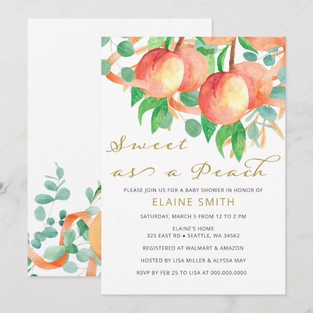 Invitation Sweet as a Peach Sexe Baby shower neutre (Devant / Derrière)
