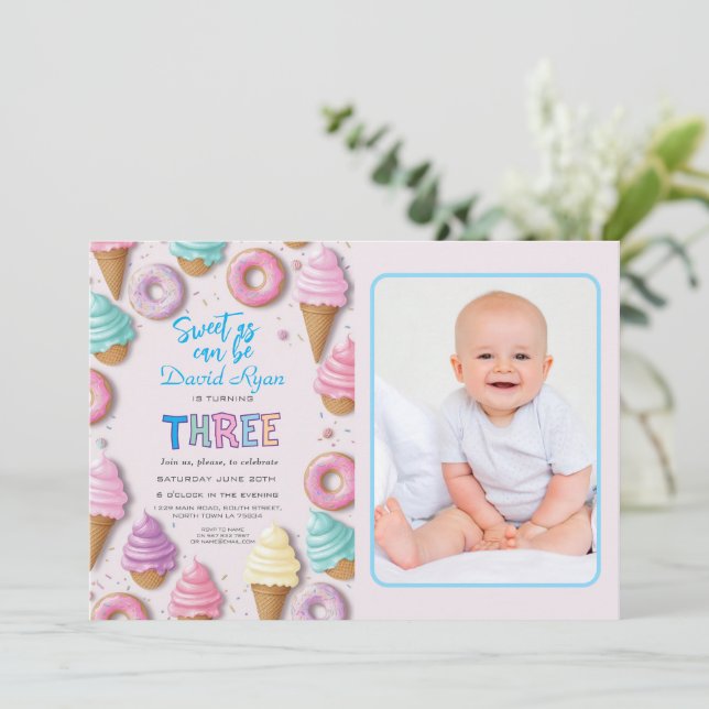 Invitation Sweet As Can Be Boy fête son 3ème anniversaire (Debout devant)