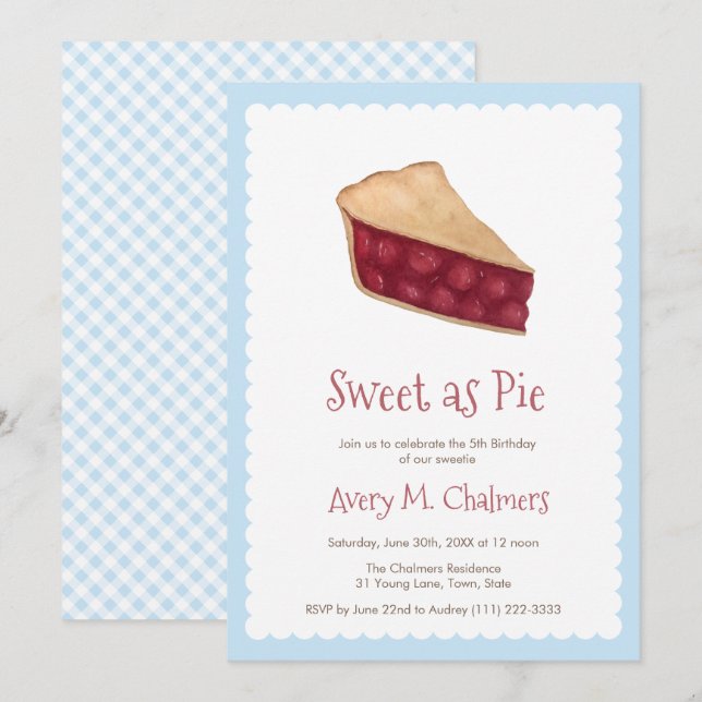 Invitation Sweet as Cherry Pie Pays Fête d'anniversaire (Devant / Derrière)