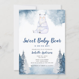 Invitation Sweet Baby Bear Hiver Neige Bleu Baby shower garço