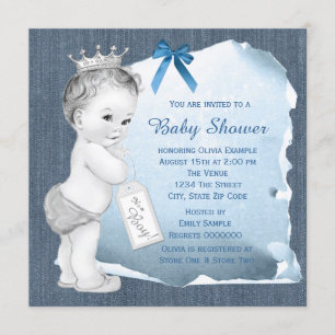 Invitation Sweet Baby Boy Blue Denim Baby shower