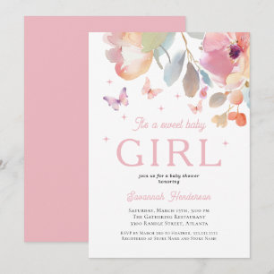 Invitation Sweet Baby Girl Baby shower floral rose