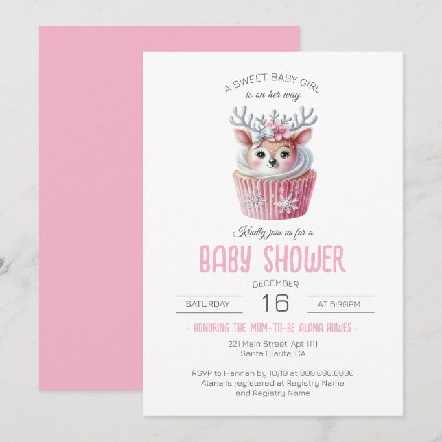 Invitation Sweet Baby Girl est en chemin Baby shower Cupcake (Devant / Derrière)