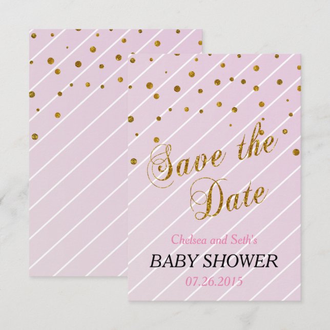 Invitation Sweet Baby Girl Rose & Gold Confetti | BABY SHOWER (Devant / Derrière)