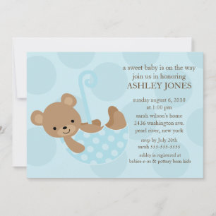 Invitation Sweet Bear Umbrella Boy Baby Shower