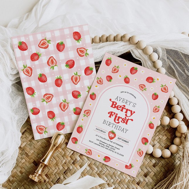 Invitation Sweet Berry Première fraise 1er anniversaire fille (Créateur téléchargé)