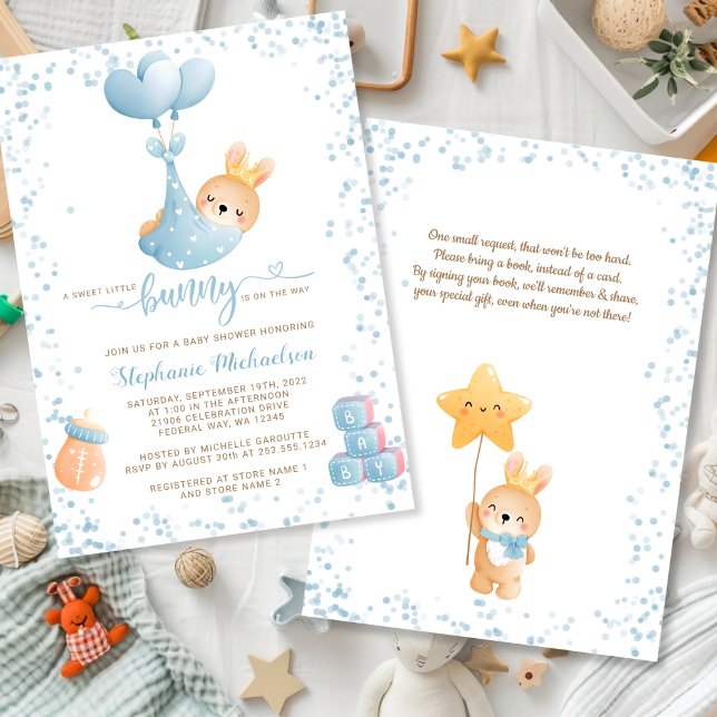 Invitation Sweet Boy Bunny avec Baby shower de demande de rés (Boy Rabbit Sweet Little Bunny Book Request Baby Shower Invitation)