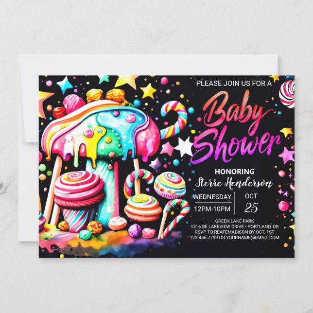Invitation Sweet Celebration Candyland Baby shower (Devant)