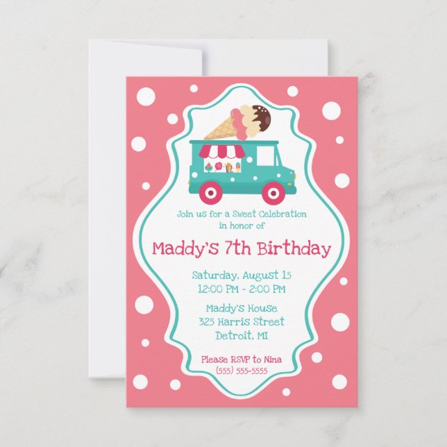 Invitation Sweet Celebration Glace Cream Camion fête d'annive (Devant)