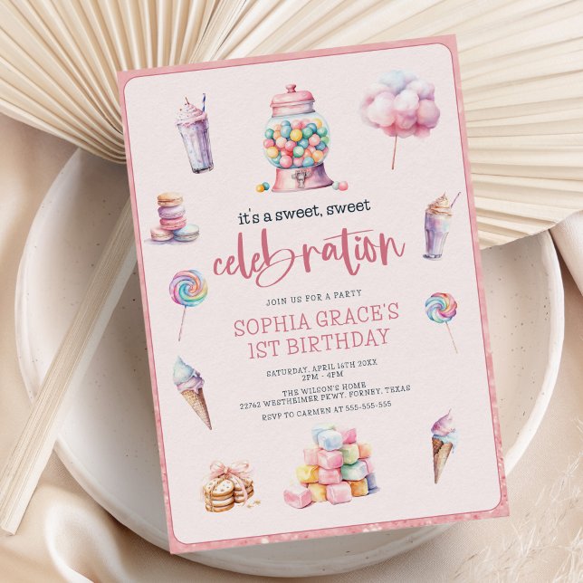 Invitation Sweet Celebration Pink Candyland fête d'anniversai (Créateur téléchargé)