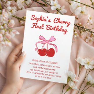Invitation Sweet Cherry Theme 1st Birthday Party
