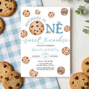 Invitation Sweet Cookie Boy Premier Anniversaire Bleu En vich