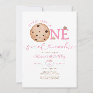 Invitation Sweet Cookie Girl Premier Anniversaire Rose En vic