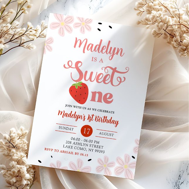 Invitation Sweet d'été un premier anniversaire fraise (Créateur téléchargé)