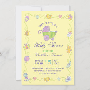 Invitation Sweet Dreams Carriage Baby shower jaune
