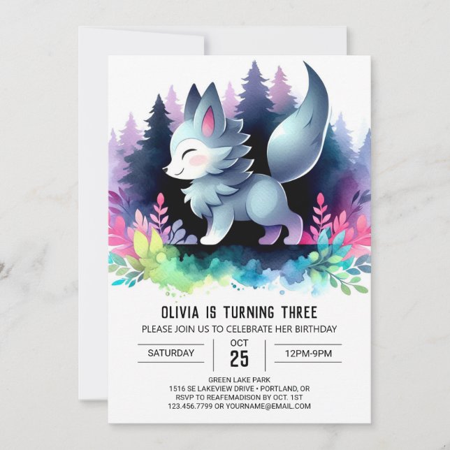 Invitation Sweet Elegant Wolf Anniversaire (Devant)