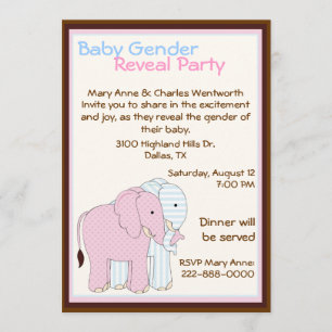 Invitation Sweet Elephants Baby Gender Revevevela Party
