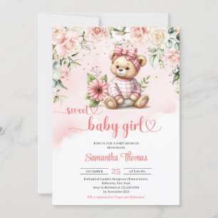 Invitation Sweet fille ours en peluche avec baby shower de fl