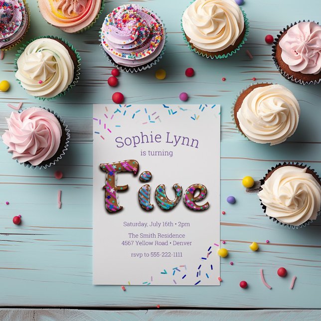 Invitation Sweet "Five" Cookie Sprinkles Enfants 5e anniversa (Créateur téléchargé)