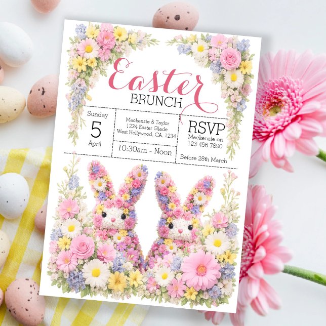 Invitation Sweet Flower Bunny Rabbit Easter Egg Hunt Brunch (Sweet Flower Bunny Rabbit Easter Egg Hunt Brunch Invitation by Ricaso. Bruch with family and friends)