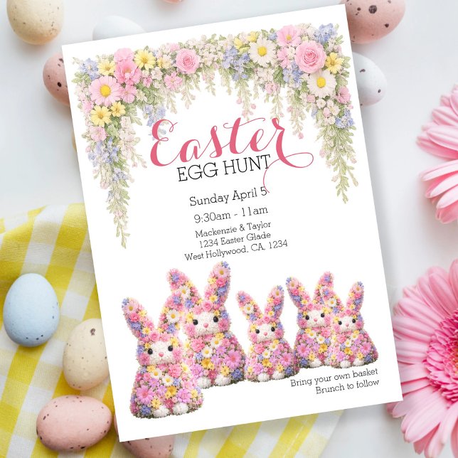 Invitation Sweet Flower Bunny Rabbit Easter Egg Hunt Lunch (Sweet Flower Bunny Rabbit Easter Egg Hunt Lunch Invitation by Ricaso. Brunch invite bunny family )
