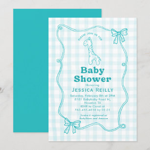 Invitation Sweet Giraffe Plaid Bow Élégant Baby shower