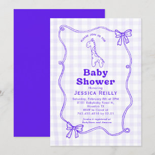 Invitation Sweet Giraffe Plaid Bow Élégant Baby shower Invita